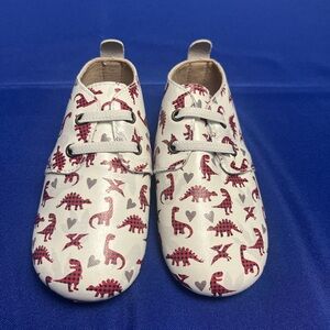 Monkey Feet White and Red Dinosaur Baby Shoes Size 18-24 months